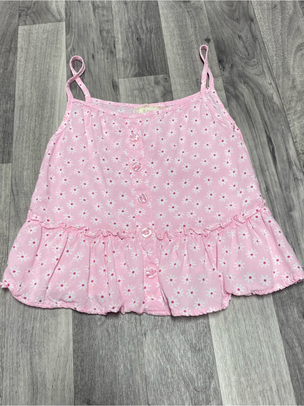 btween Pink Daisy Button-Front Crop Top